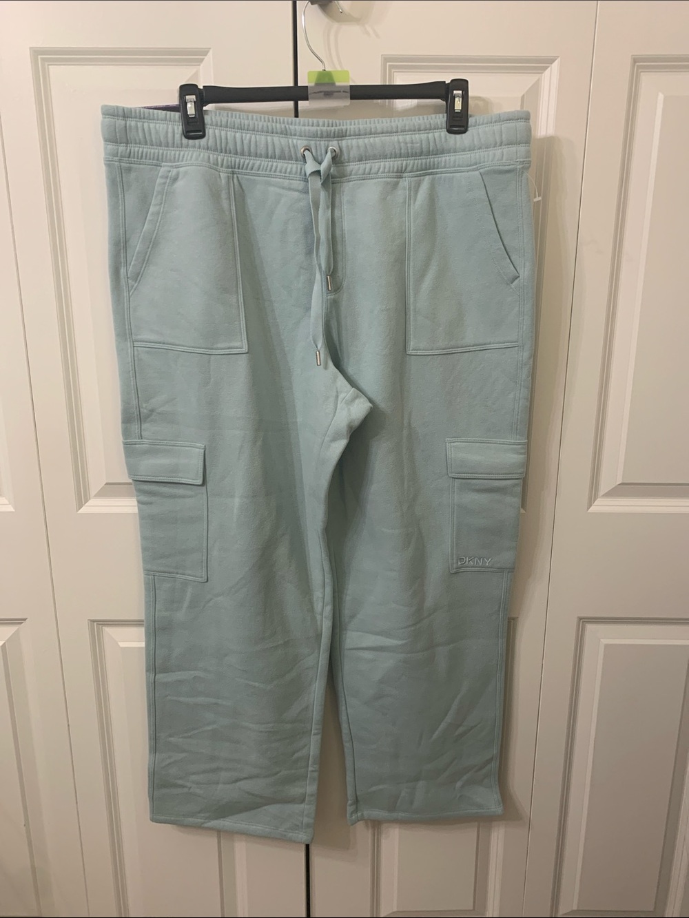 Dkny Men's Light Blue Cargo Joggers with Drawstring Waist